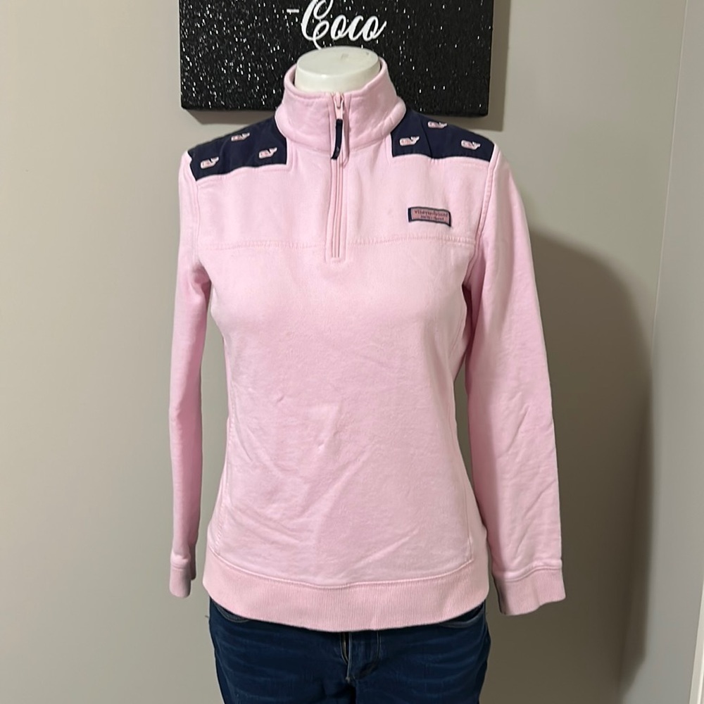 Vineyard Vines Pink & Navy Whale Patch Quarter-Zip Sweatshirt